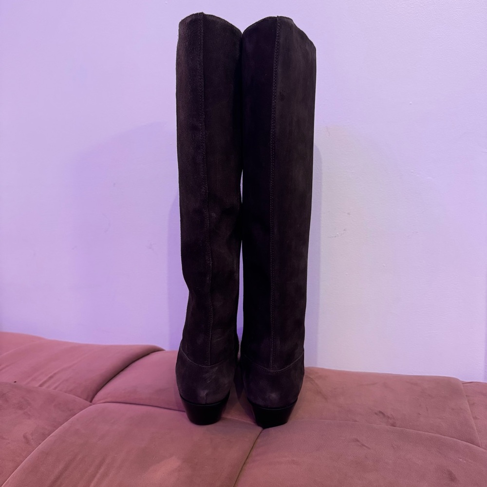 REFORMATION Dominique Genuine Boss Suede Espresso Brown Knee High Leather Boots - Picture 7 of 13